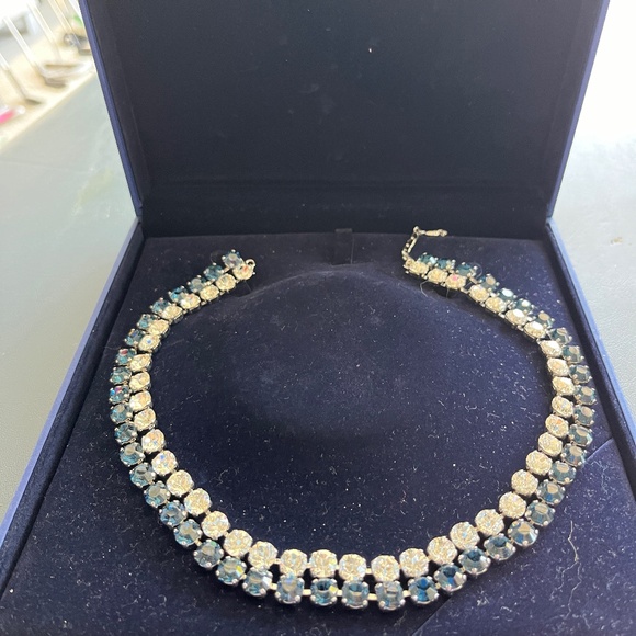 Swarovski Crystal Hot Collar Necklace Double Collar Montana Blue Authentic
